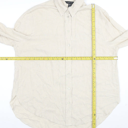 New Look Women Beige Long Sleeve Linen Button-Up Shirt Size 8