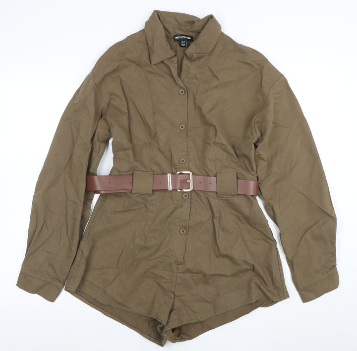 PrettyLittleThing Women’s Khaki Belted Long Sleeve Playsuit UK 12