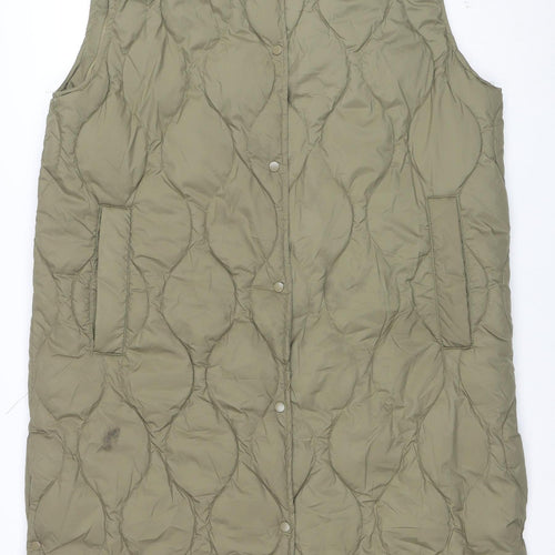 H&M Womens Green Quilted Long Padded Waistcoat Size M
