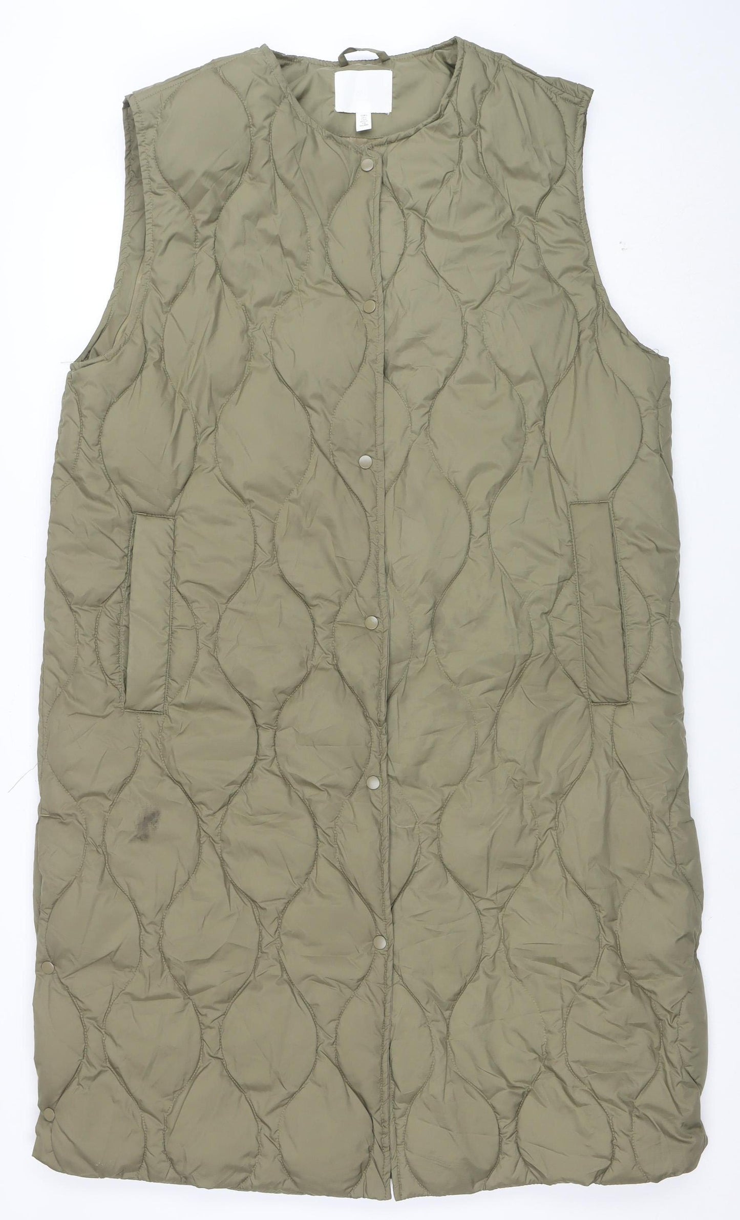 H&M Womens Green Quilted Long Padded Waistcoat Size M