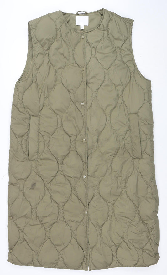 H&M Womens Green Quilted Long Padded Waistcoat Size M