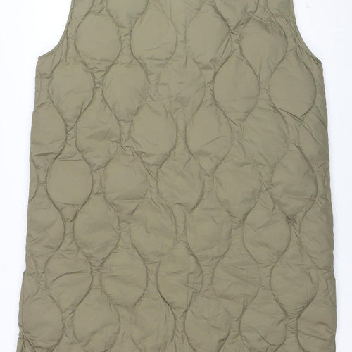 H&M Womens Green Quilted Long Padded Waistcoat Size M