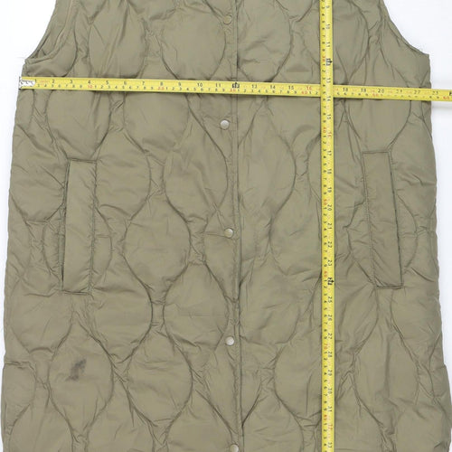 H&M Womens Green Quilted Long Padded Waistcoat Size M