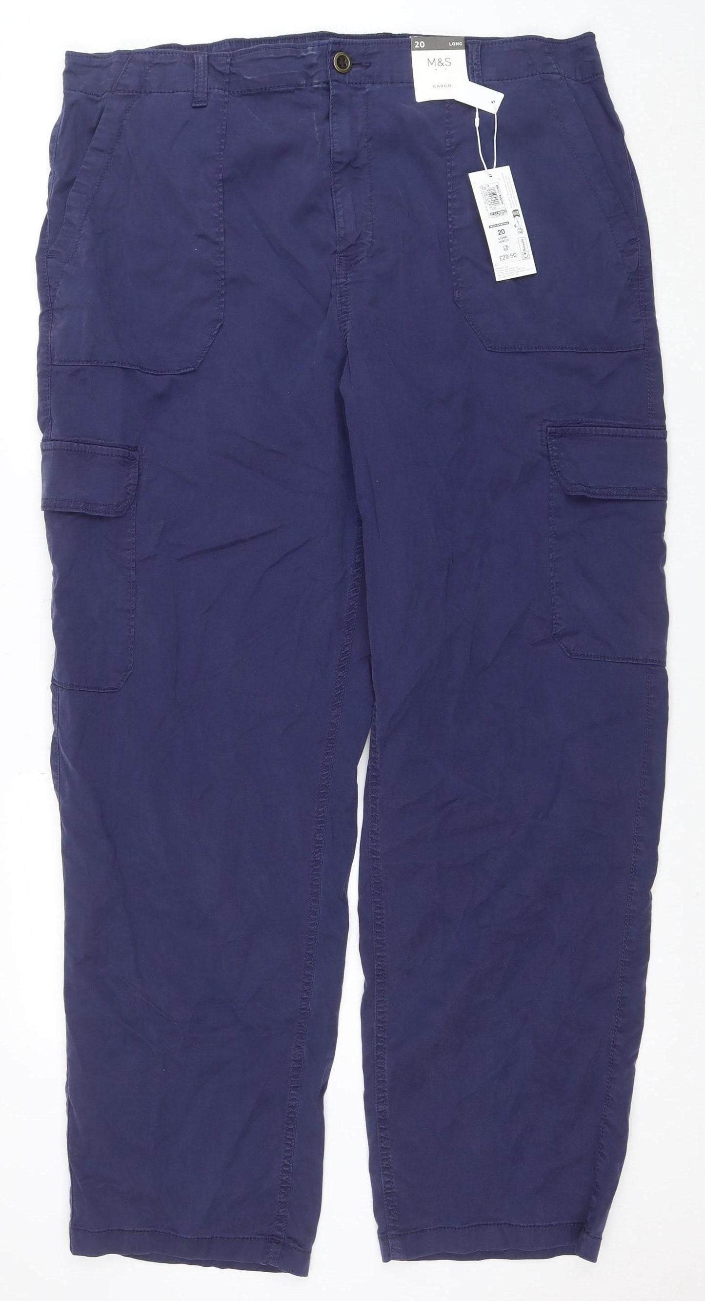 Marks and Spencer Women Blue Size 20 Long Cargo Trousers