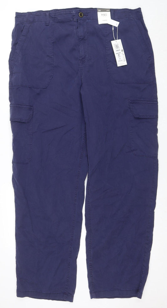 Marks and Spencer Women Blue Size 20 Long Cargo Trousers