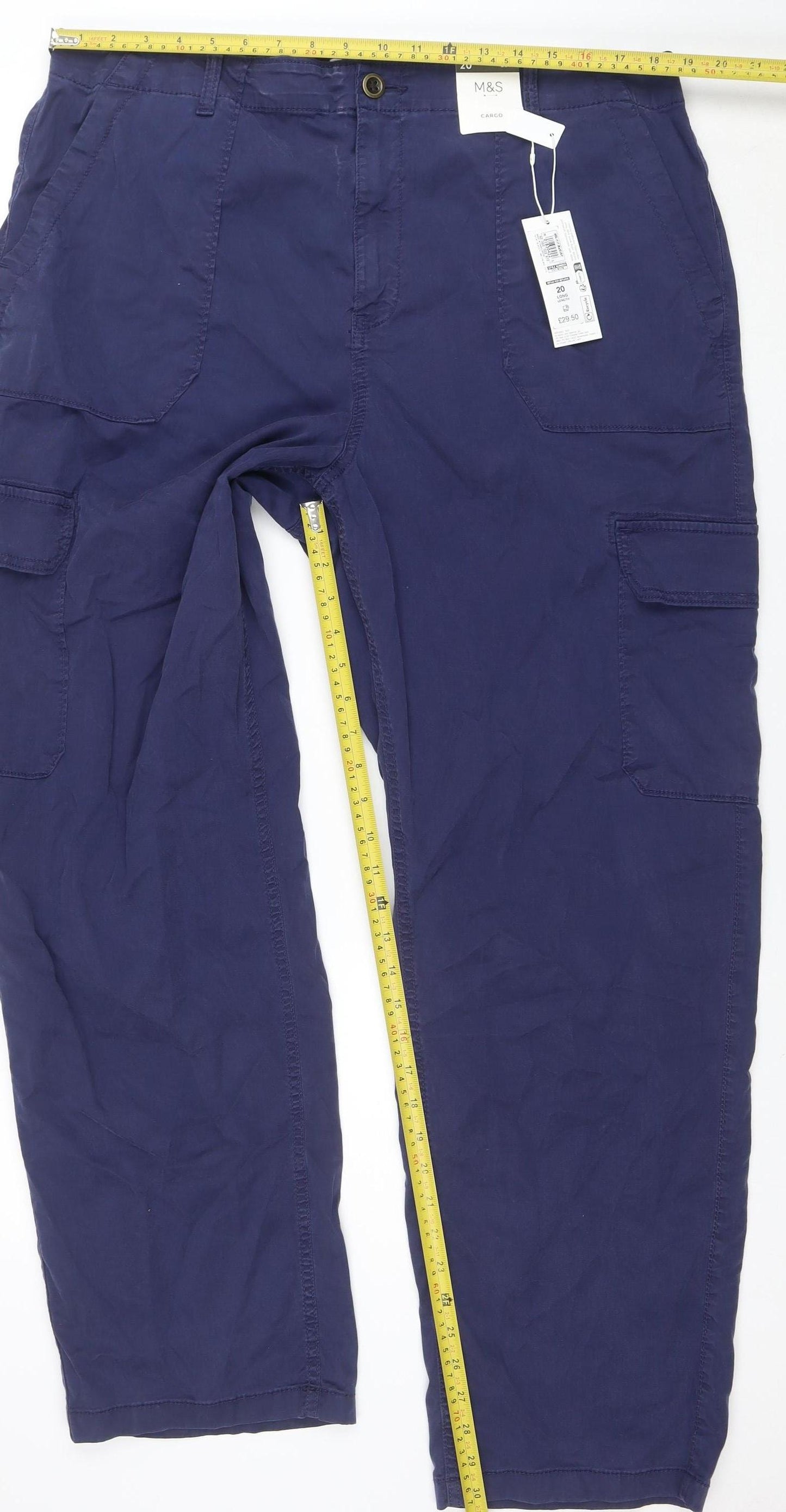 Marks and Spencer Women Blue Size 20 Long Cargo Trousers