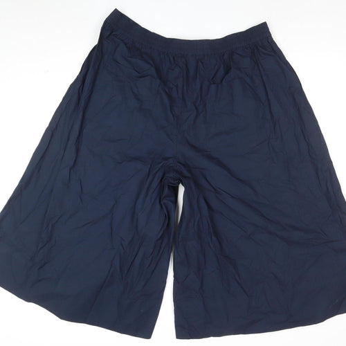 Marks and Spencer Women’s Blue Size 20 Short Wide-Leg Cropped Cotton Trousers