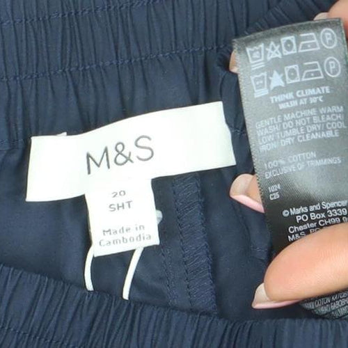 Marks and Spencer Women’s Blue Size 20 Short Wide-Leg Cropped Cotton Trousers