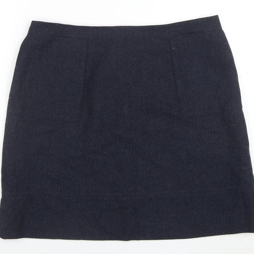Jaeger Women Blue Wool Blend Herringbone Pencil Skirt Size 14