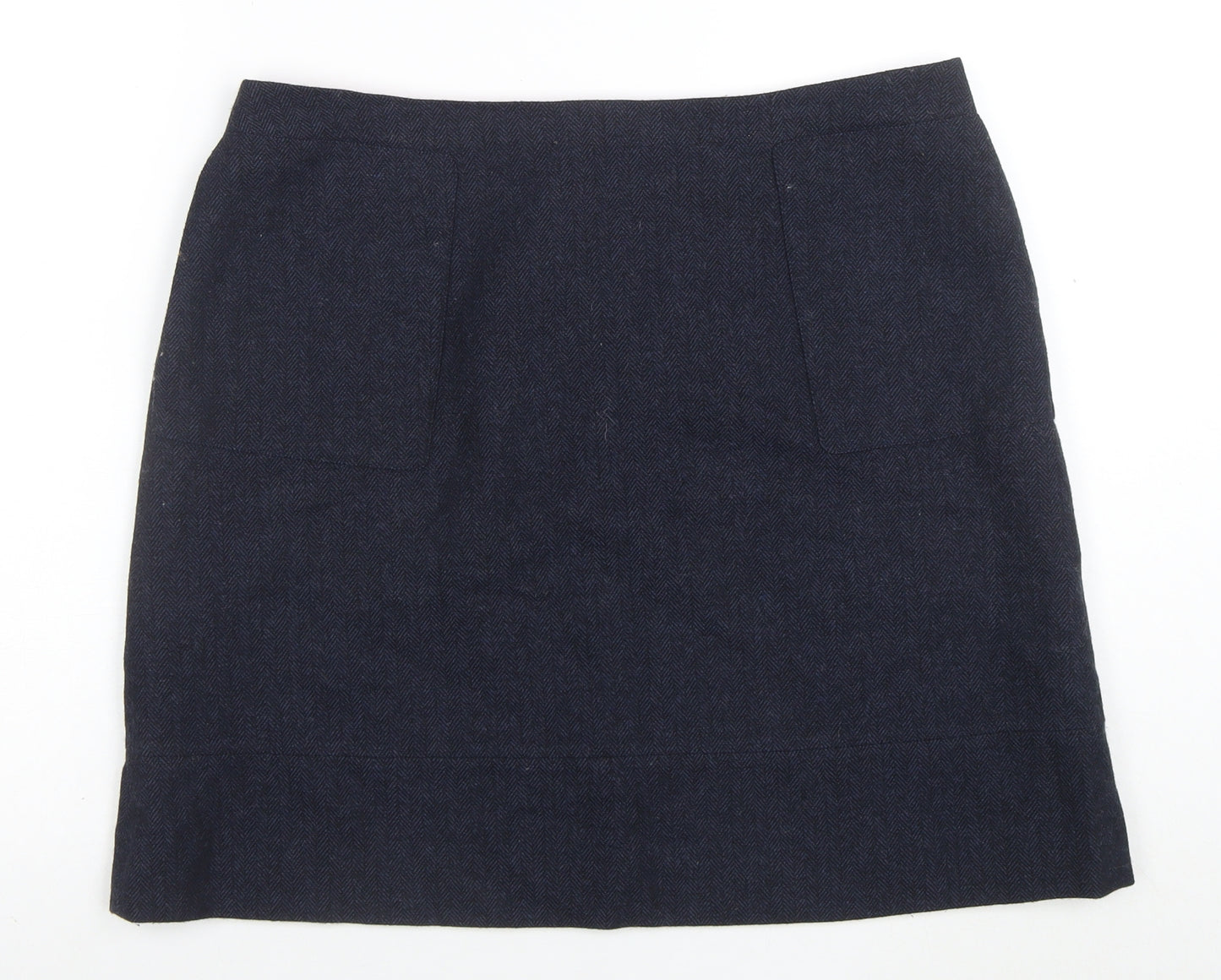 Jaeger Women Blue Wool Blend Herringbone Pencil Skirt Size 14
