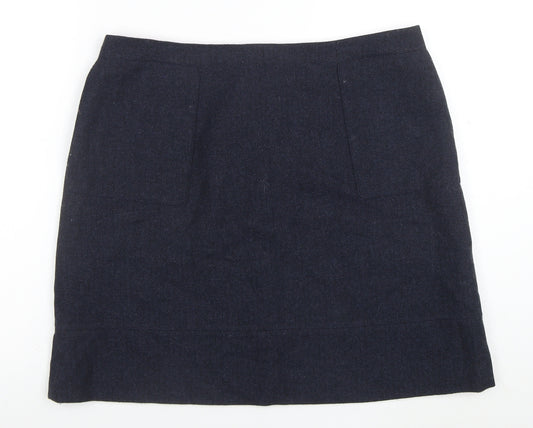 Jaeger Women Blue Wool Blend Herringbone Pencil Skirt Size 14