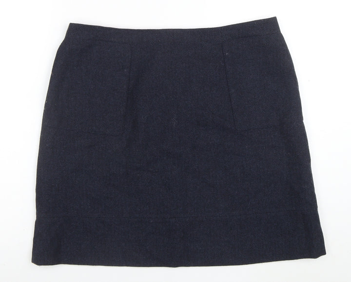 Jaeger Women Blue Wool Blend Herringbone Pencil Skirt Size 14