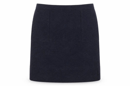 Front view of Jaeger Women Blue Wool Blend Herringbone Pencil Skirt, size 14