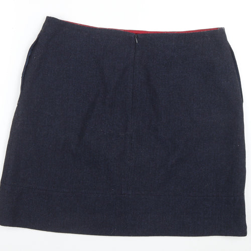 Jaeger Women Blue Wool Blend Herringbone Pencil Skirt Size 14