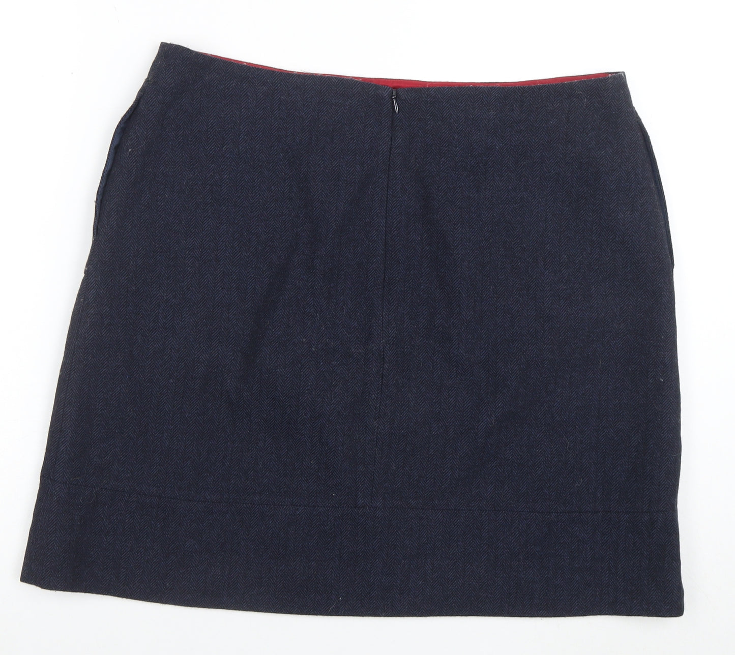 Jaeger Women Blue Wool Blend Herringbone Pencil Skirt Size 14