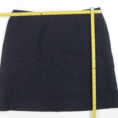 Jaeger Women Blue Wool Blend Herringbone Pencil Skirt Size 14