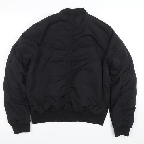 Topshop Women's Black Bomber Jacket Size 12 Lined Zip Casual