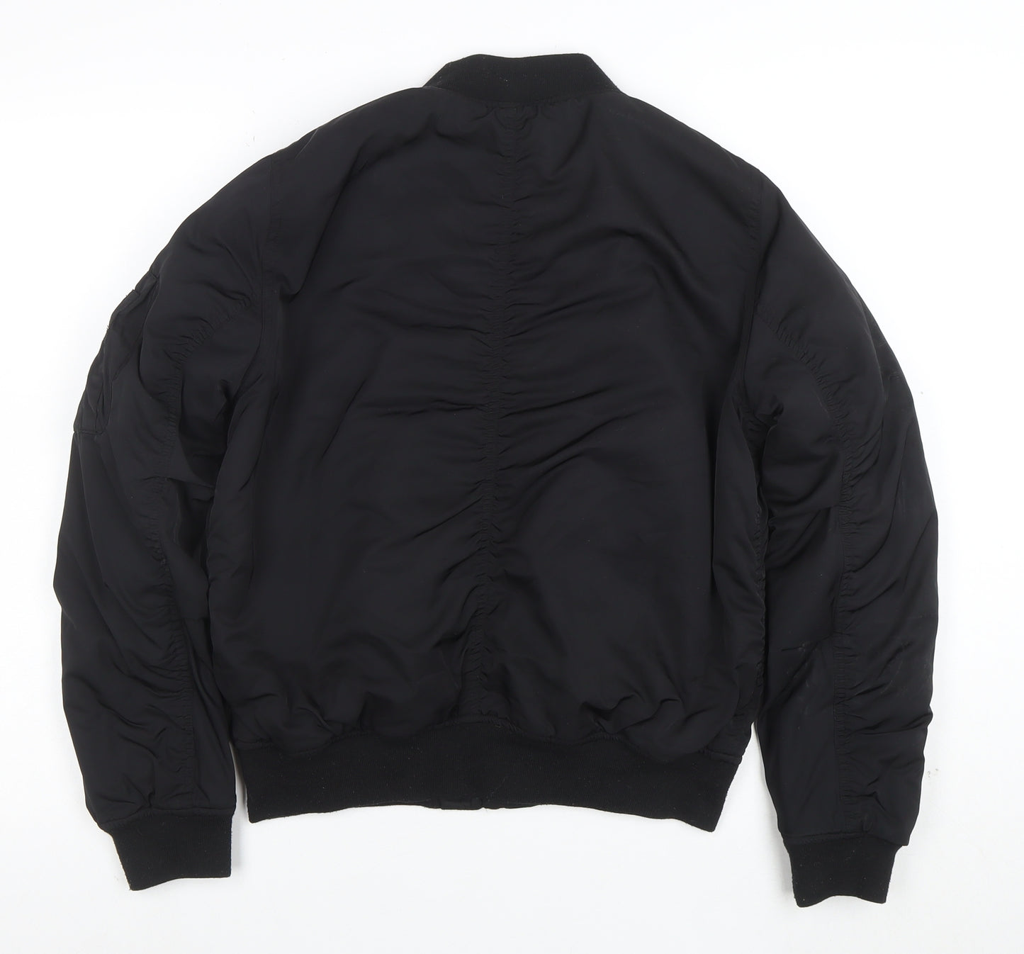 Topshop Women's Black Bomber Jacket Size 12 Lined Zip Casual