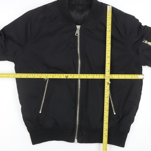 Topshop Women's Black Bomber Jacket Size 12 Lined Zip Casual