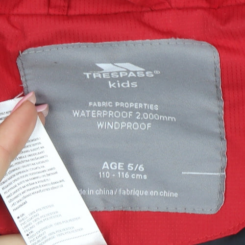 Trespass Boys Red Waterproof Hooded Puffer Jacket Coat 5-6 Years