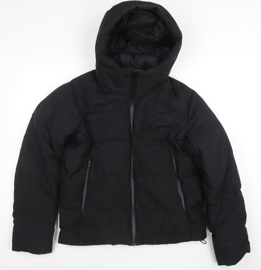 Uniqlo Women's Black Puffer Jacket S Hooded Windproof Winter Coat