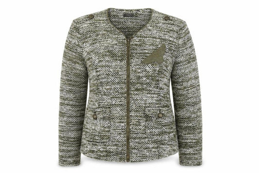 Front view of Via Appia Women Green Knit Full Zip Cardigan, size 14, Classic Style