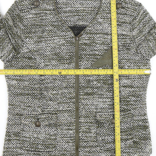 Via Appia Women Green Knit Full Zip Cardigan Size 14 Classic Style