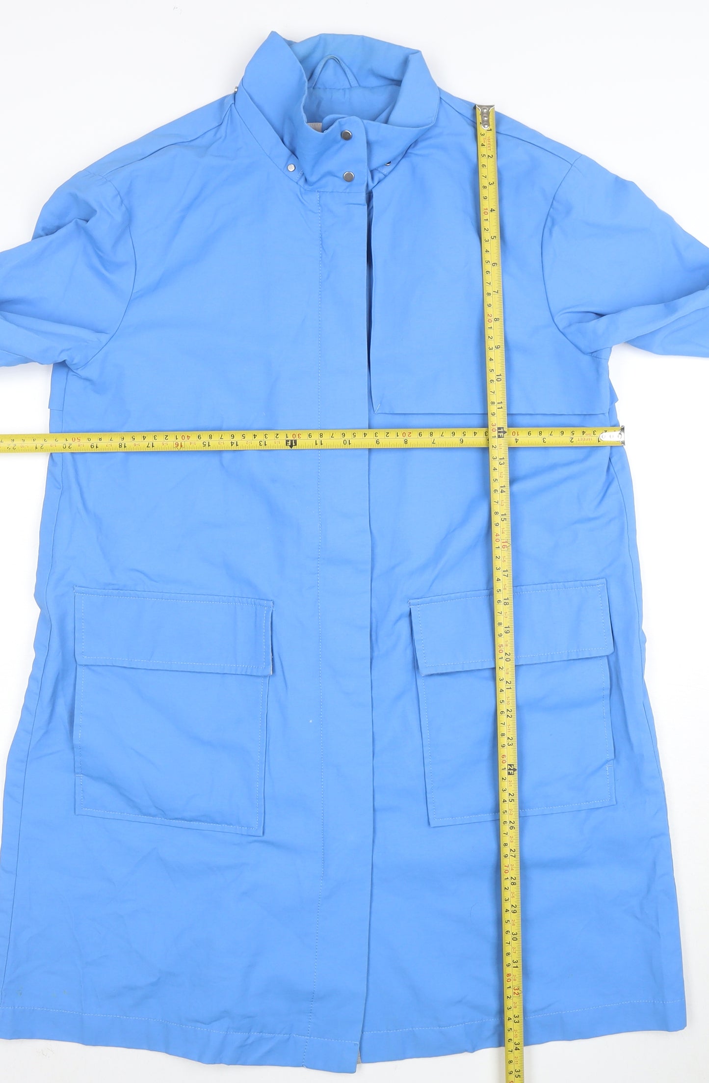 edc Women Blue Medium Parka Jacket Cotton Blend Lined Pockets