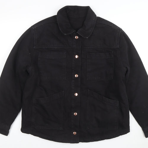 Next Women's Black Cotton Twill Jacket Size 14 Casual Button Front