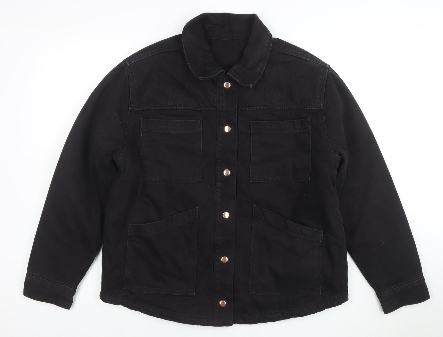 Next Women's Black Cotton Twill Jacket Size 14 Casual Button Front