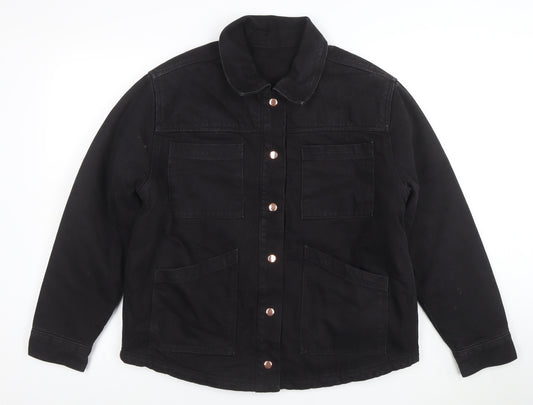 Next Women's Black Cotton Twill Jacket Size 14 Casual Button Front