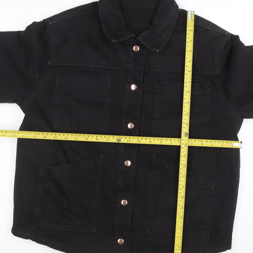 Next Women's Black Cotton Twill Jacket Size 14 Casual Button Front