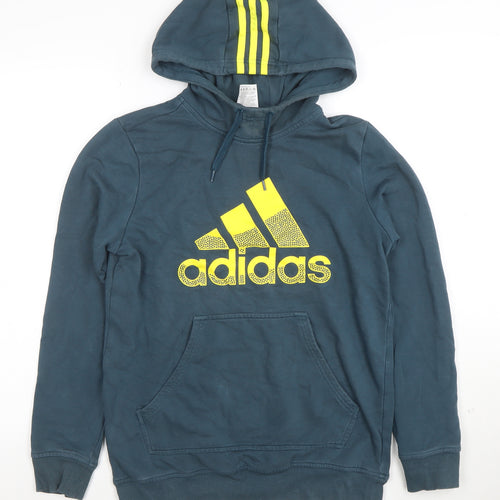 Adidas Boys Blue Hoodie Size 164 Pullover Hooded Sweatshirt