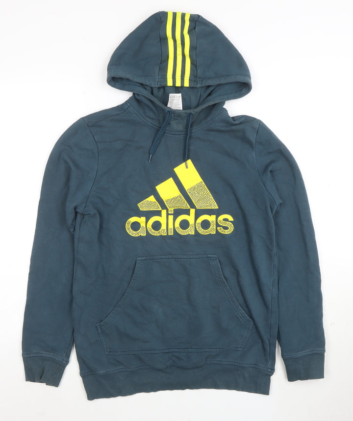 Adidas Boys Blue Hoodie Size 164 Pullover Hooded Sweatshirt