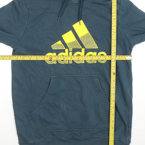 Adidas Boys Blue Hoodie Size 164 Pullover Hooded Sweatshirt