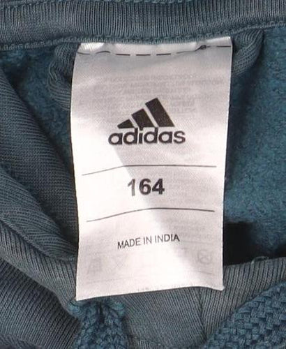 Adidas Boys Blue Hoodie Size 164 Pullover Hooded Sweatshirt