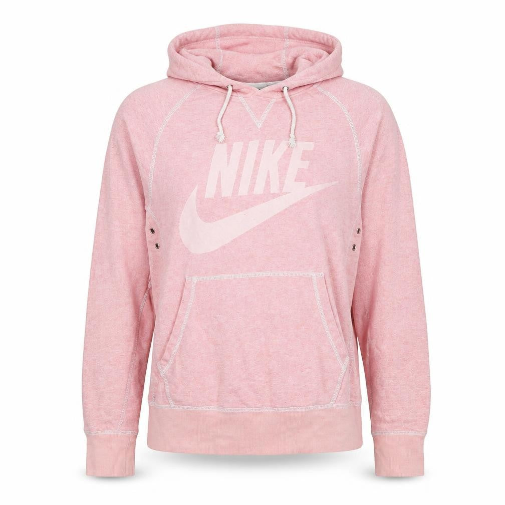 Front view of Nike women’s pink hooded pullover sweatshirt small cotton sportswear