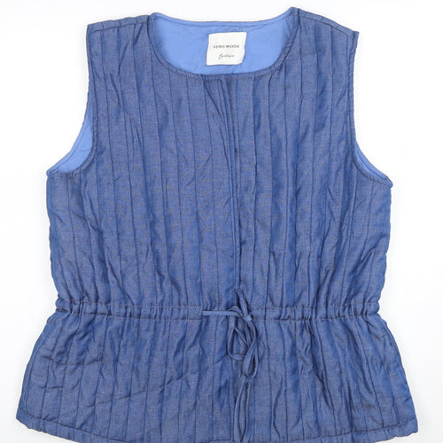 Vero Moda Women Blue Quilted Sleeveless Waistcoat L