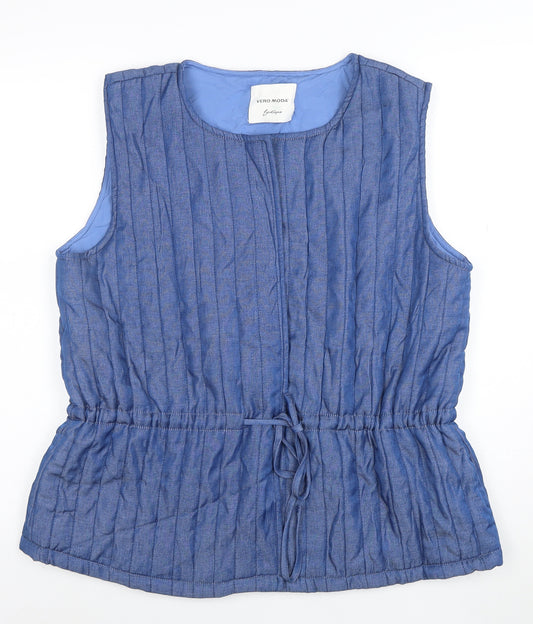 Vero Moda Women Blue Quilted Sleeveless Waistcoat L