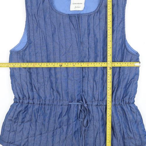 Vero Moda Women Blue Quilted Sleeveless Waistcoat L