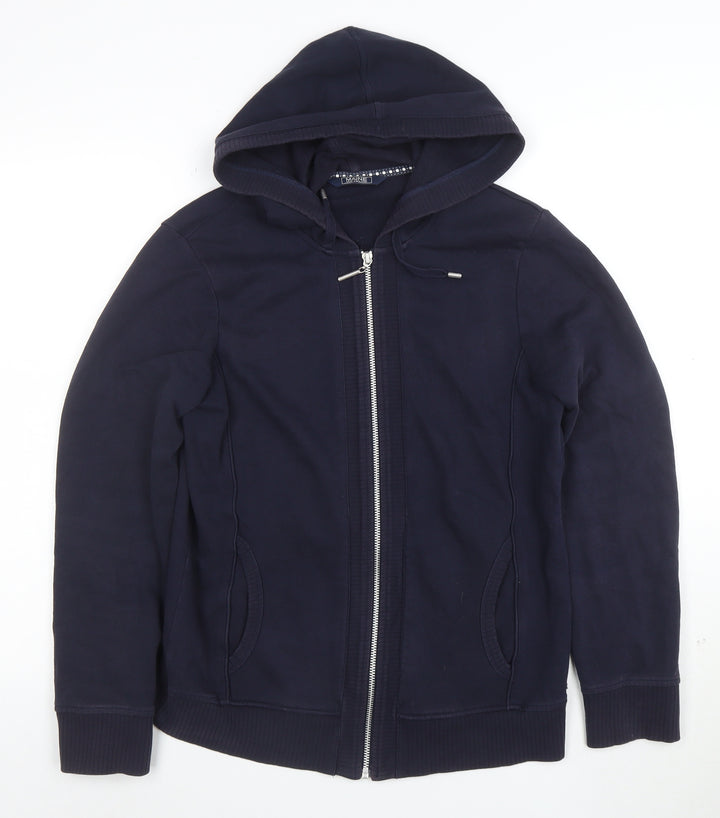Debenhams Women Navy Full Zip Hoodie Size 14 Cotton Blend
