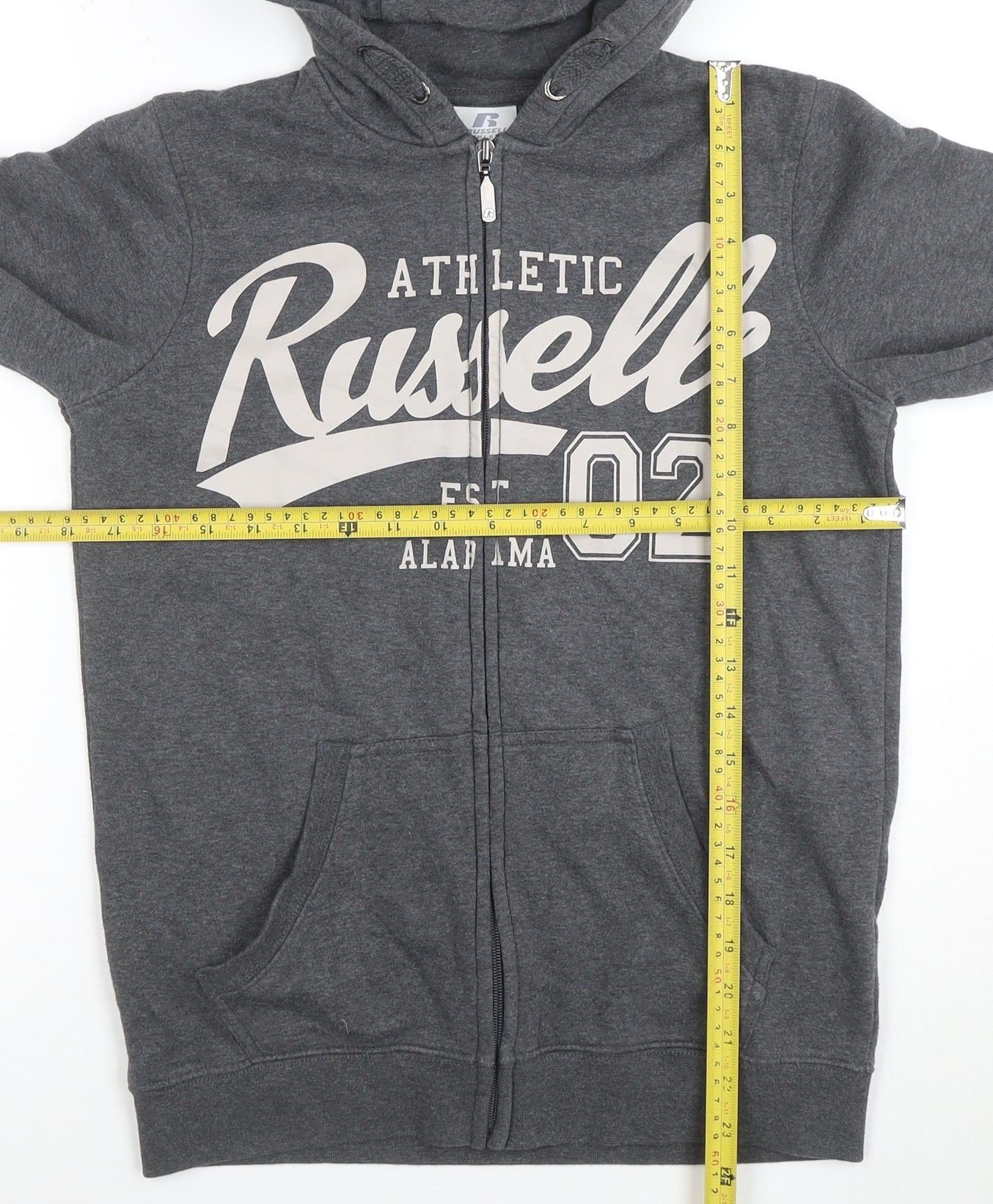 Russell Athletic Boys Grey Full Zip Hoodie Size 12-13 Years Cotton Blend