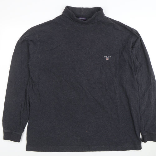 GANT Men's Grey Mock Neck Cotton Sweatshirt M Classic Logo Pullover