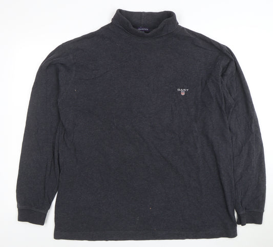 GANT Men's Grey Mock Neck Cotton Sweatshirt M Classic Logo Pullover