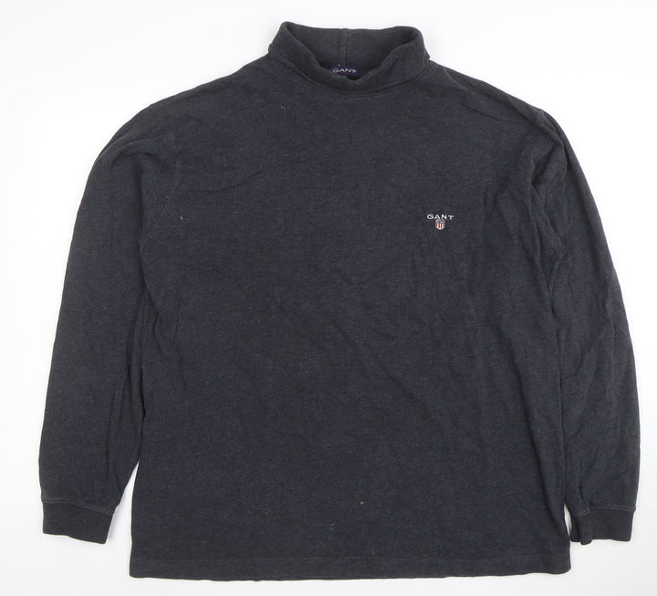 GANT Men's Grey Mock Neck Cotton Sweatshirt M Classic Logo Pullover