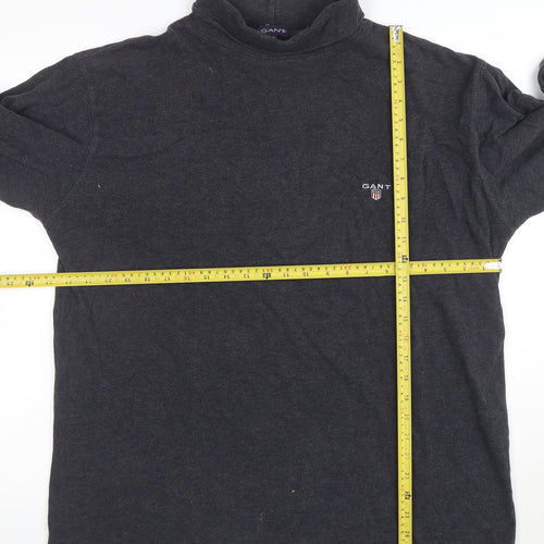 GANT Men's Grey Mock Neck Cotton Sweatshirt M Classic Logo Pullover
