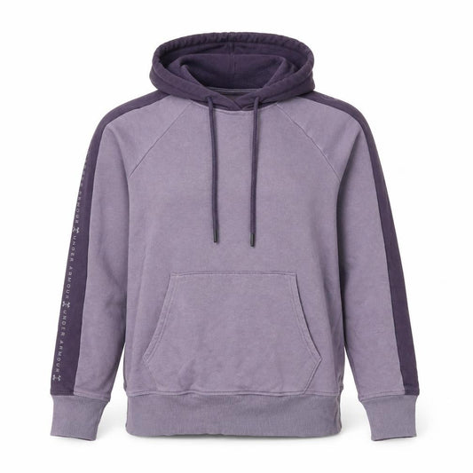 Front view of Under Armour women’s purple xs pullover hoodie with logo trim