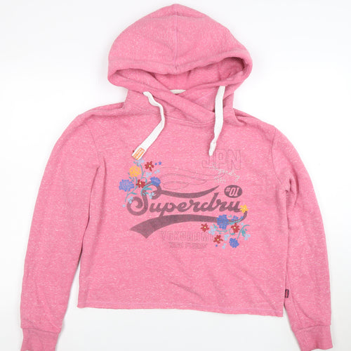 Superdry Womens Pink Pullover Hoodie UK 8 Floral Graphic Heritage