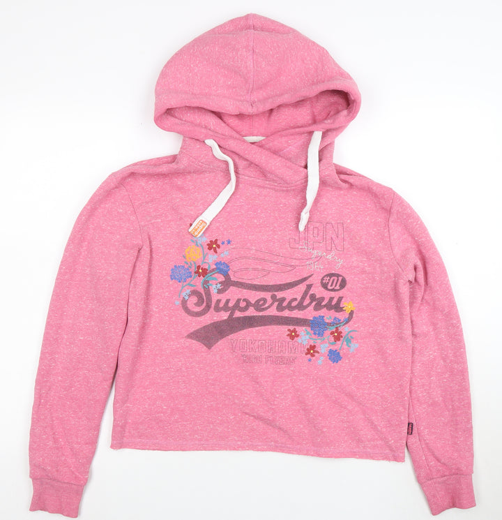 Superdry Womens Pink Pullover Hoodie UK 8 Floral Graphic Heritage