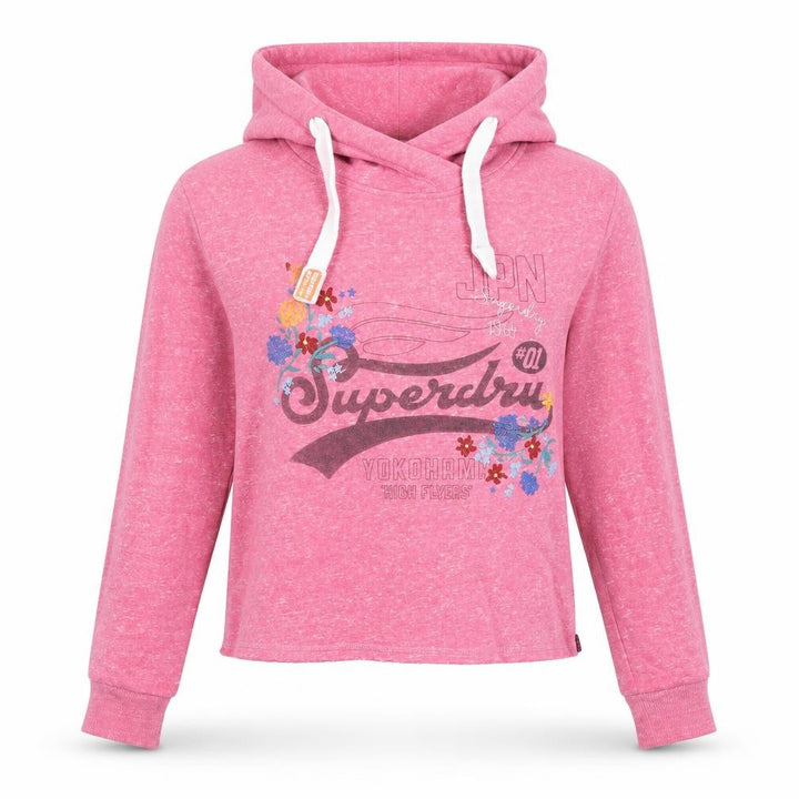 Superdry Womens Pink Pullover Hoodie UK 8 Floral Graphic Heritage